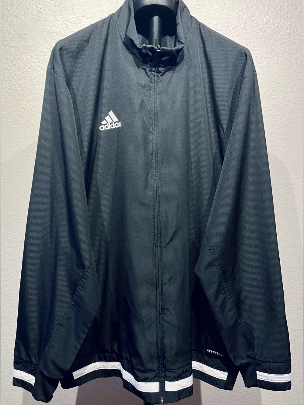Adidas Black Full-Zip Windbreaker with White Stripe Accents - Size XL (Men’s)